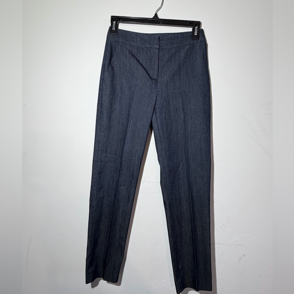 ST JOHN Dark Indigo Cotton Blend Denim Pants Sz 0 Made in USA Career Minimalist